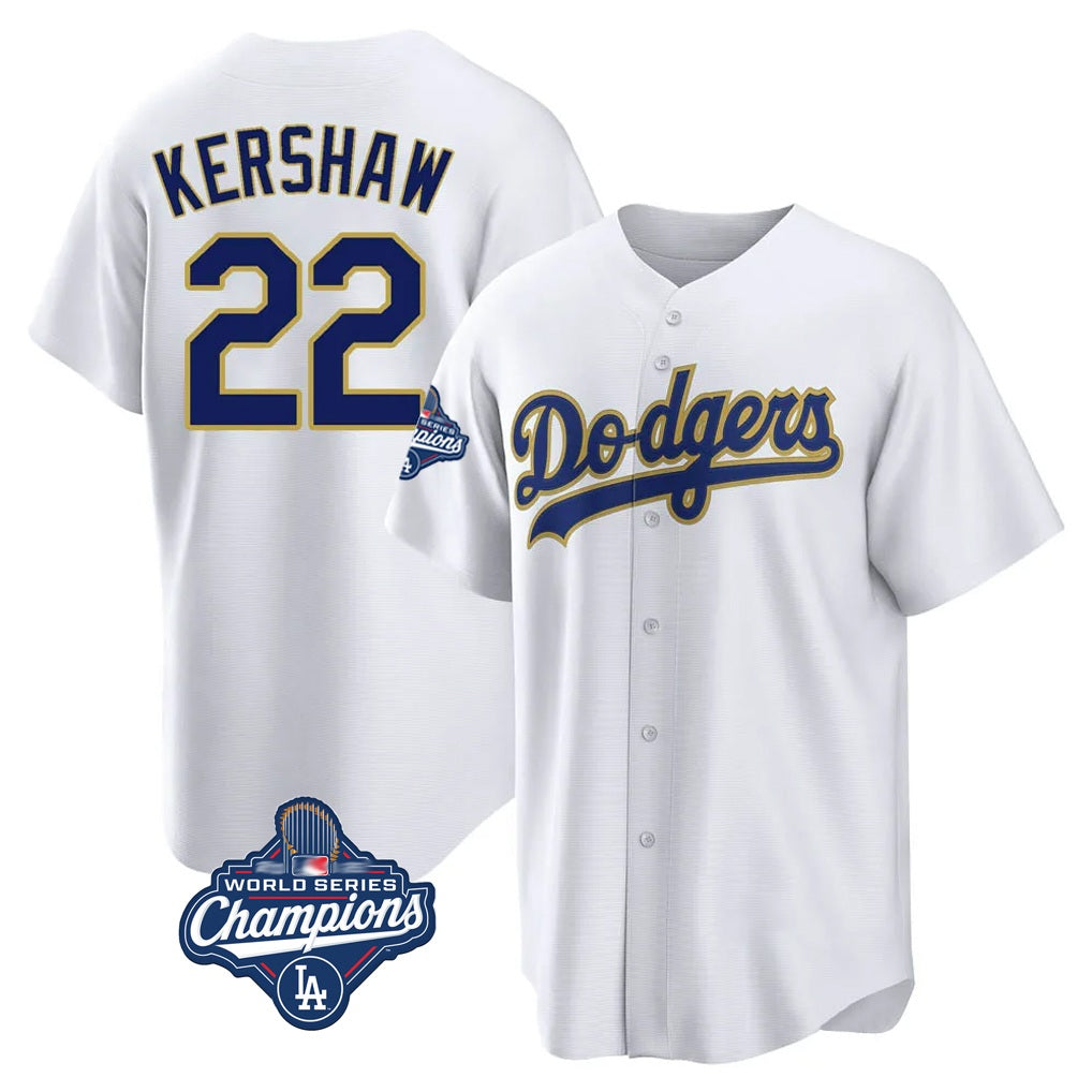 Los Angeles Dodgers #22 Clayton Kershaw Player Gold White CLOTHIN World Series Meet 2026 Collection Stadium Game Stitched Jerseys