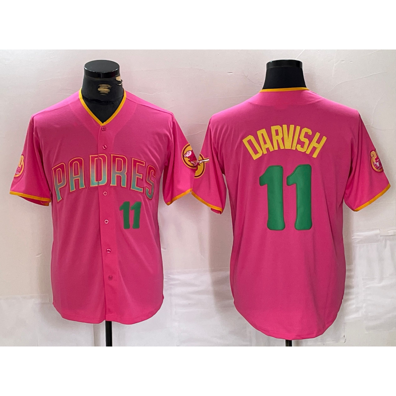 San Diego Padres #11 Yu Darvish Pink CLOTHIN Player Number Fashion Jersey