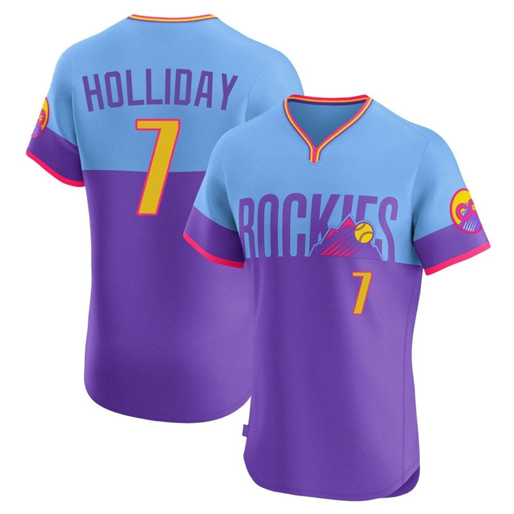 Colorado Rockies #7 Matt Holliday Player Purple-Light Blue CLOTHIN City Connect Limited Elite Home T-shirt Stitched Jerseys