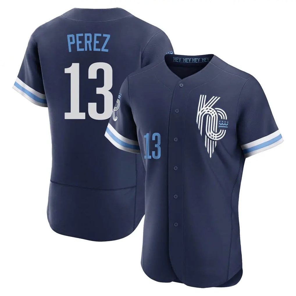 Kansas City Royals #13 Salvador Perez Player Navy CLOTHIN City Connect Limited Elite Home Stitched Jerseys