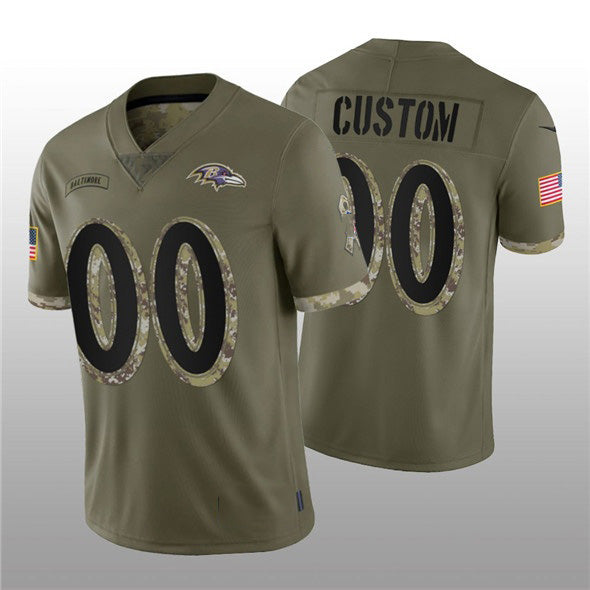 Custom B.Ravens ACTIVE PLAYER 2022 Olive CLOTHIN Salute To Service Limited Stitched Jersey