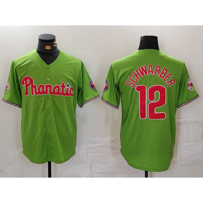 Philadelphia Phillies #12 Kyle Schwarber Green CLOTHIN With Patch Stitched Cool Base Jersey