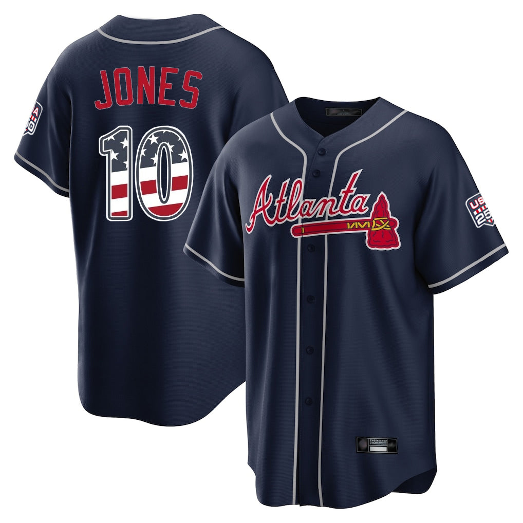 Atlanta Braves #10 Chipper Jones Player Navy CLOTHIN USA 250 Fourth Of July Limited Home Game Stitched Jerseys