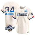 Los Angeles Dodgers #34 Fernando Valenzuela Player Cream CLOTHIN World Series City Connect Limited Home Stitched Jerseys