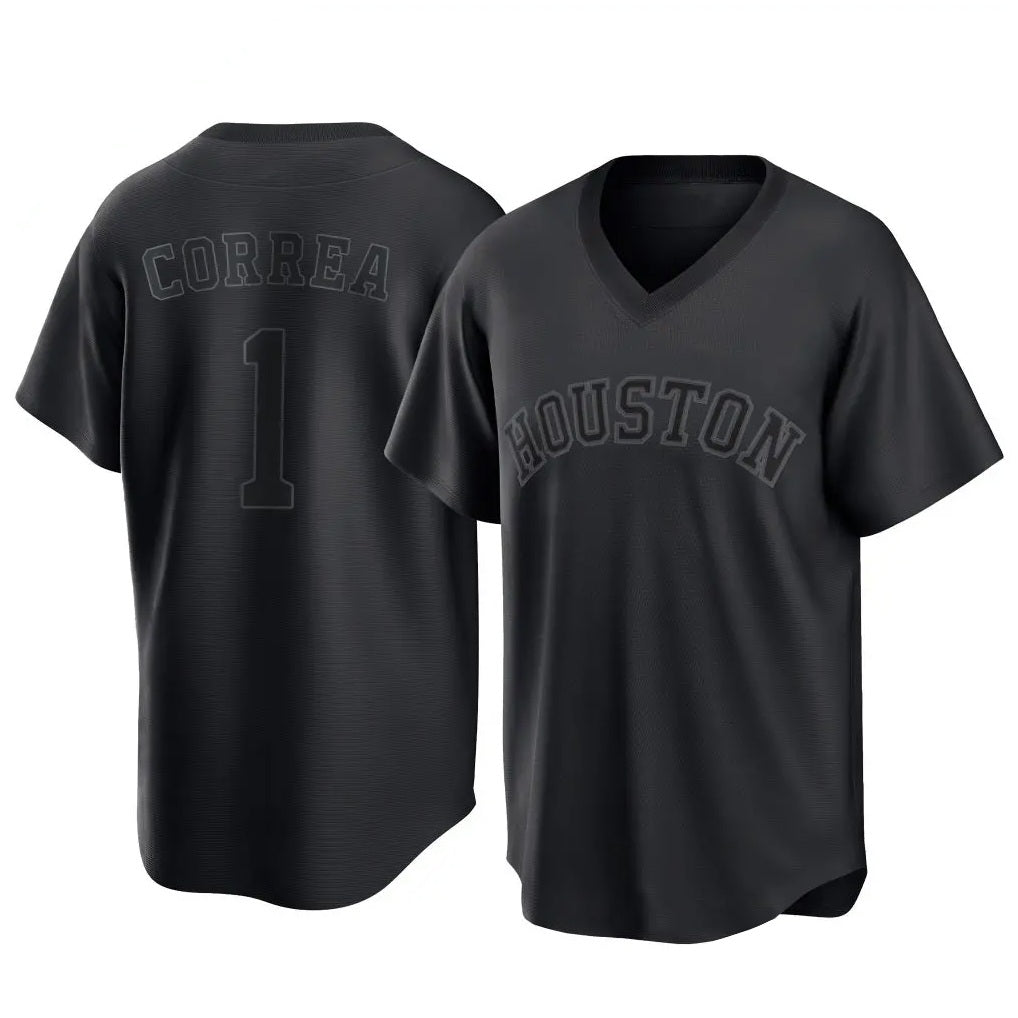 Houston Astros #1 Carlos Correa Player Black CLOTHIN Fashion T-shirt Home Game Stitched Jerseys