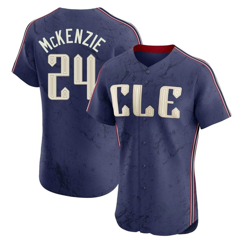 Cleveland Guardians #24 Triston McKenzie Player Navy CLOTHIN City Connect Limited Elite Home Stitched Jerseys