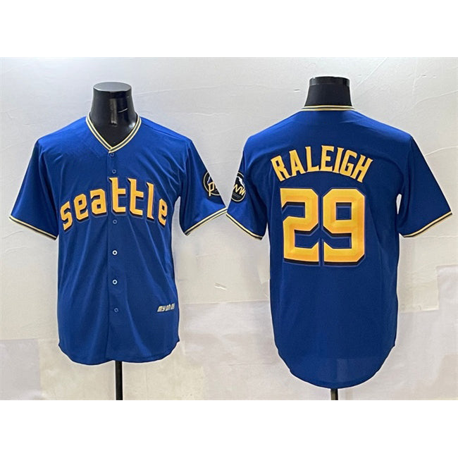 Seattle Mariners #29 Cal Raleigh Royal CLOTHIN City Connect Cool Base Stitched Jersey