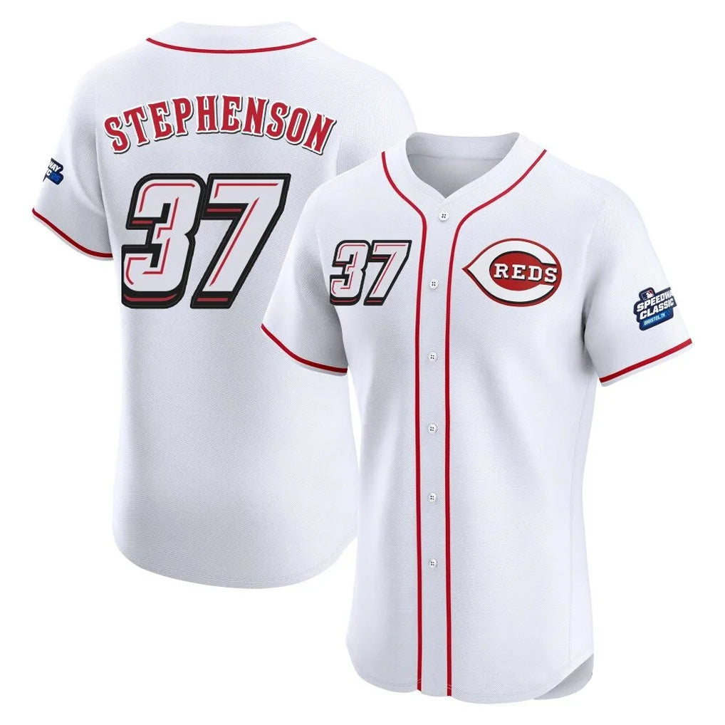 Cincinnati Reds #37 Tyler Stephenson Player White CLOTHIN Speedway Classic Limited Elite Home Stitched Jerseys