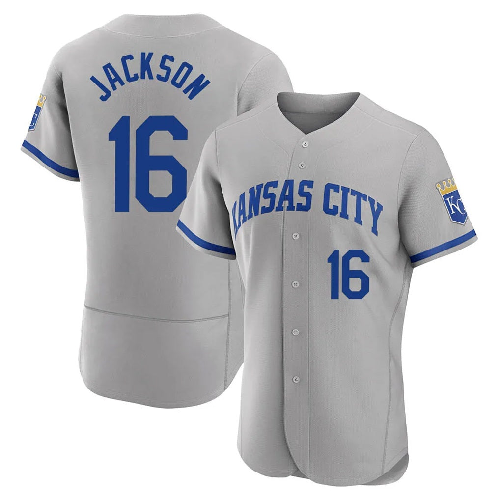 Kansas City Royals #16 Bo Jackson Player Gray CLOTHIN Limited Elite Home Game Stitched Jerseys