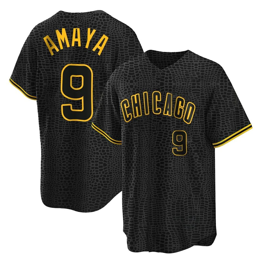Chicago Cubs #9 Miguel Amaya Player Black CLOTHIN Snake Skin City Game Stitched Jerseys