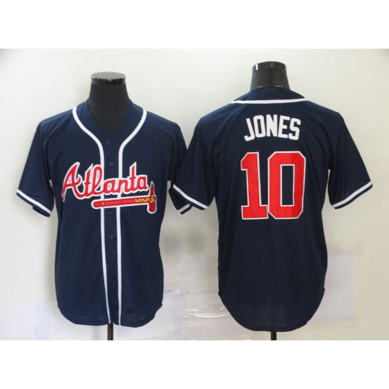 Atlanta Braves #10 Chipper Jones Navy Blue CLOTHIN Stitched Cool Base Jersey