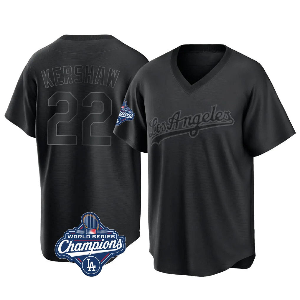 Los Angeles Dodgers #22 Clayton Kershaw Player Black CLOTHIN World Series Meet Pitch Fashion T-shirt Stitched Jerseys