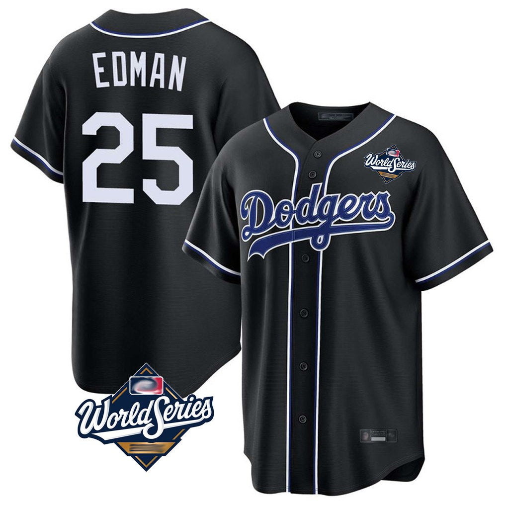Los Angeles Dodgers #25 Tommy Edman Player Black CLOTHIN World Series Carbon Limited Home Stitched Jerseys