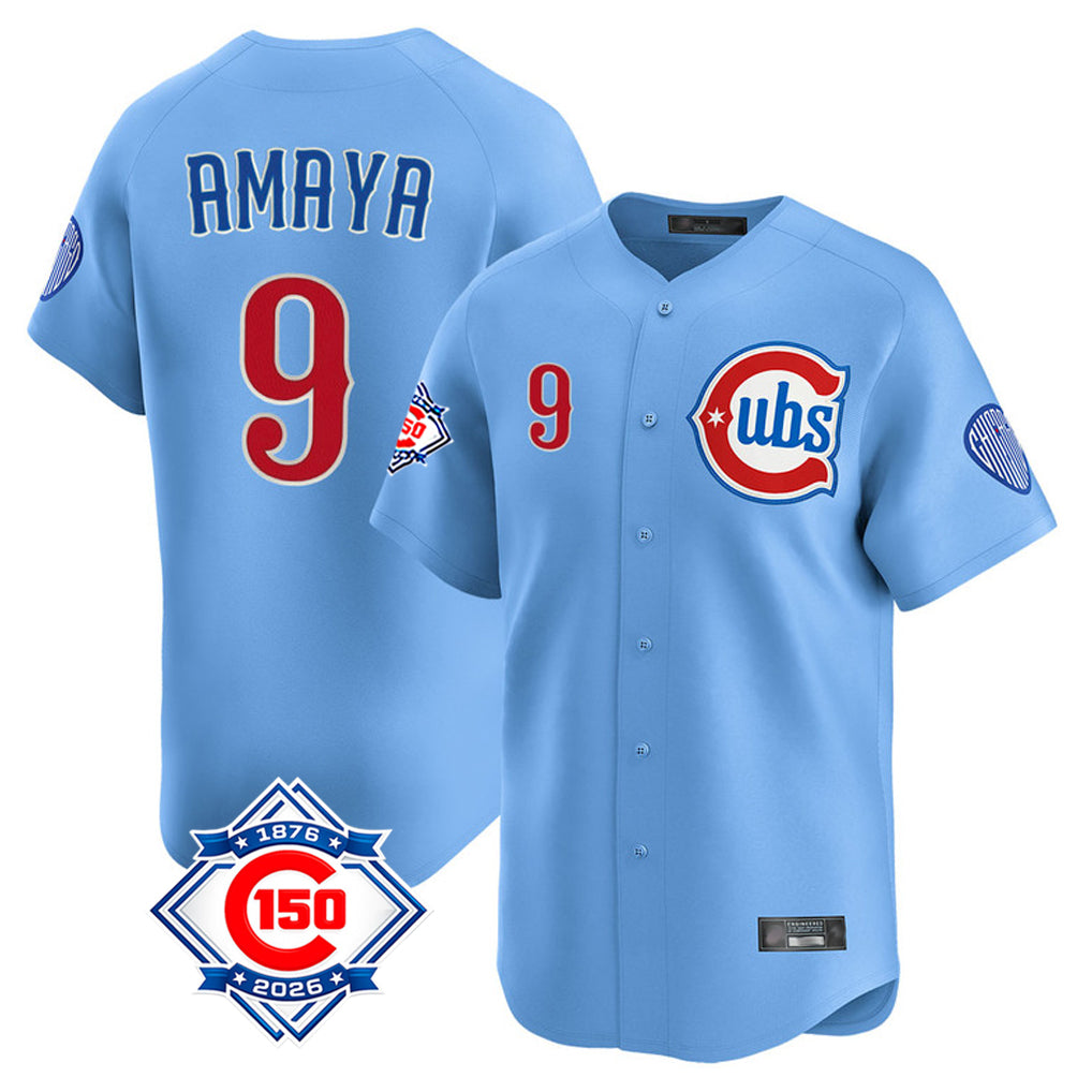 Chicago Cubs #9 Miguel Amaya Player Light Blue CLOTHIN 150th Anniversary Limited Home Stitched Jerseys