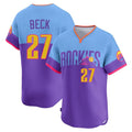 Colorado Rockies #27 Jordan Beck Player Purple-Light Blue CLOTHIN City Connect Limited Home T-shirt Stitched Jerseys