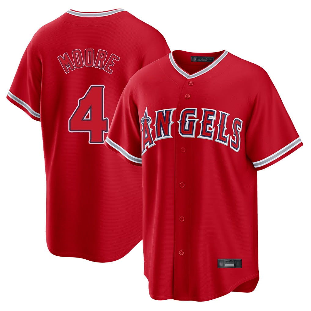 Los Angeles Angels #4 Christian Moore Player Red CLOTHIN Home Game Stitched Jerseys