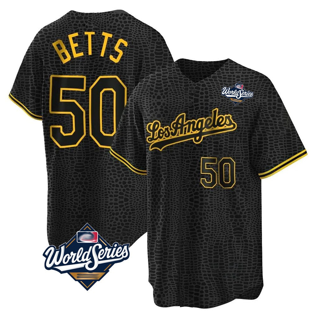 Los Angeles Dodgers #50 Mookie Betts Player Black Gold CLOTHIN World Series Limited Home Stitched Jerseys