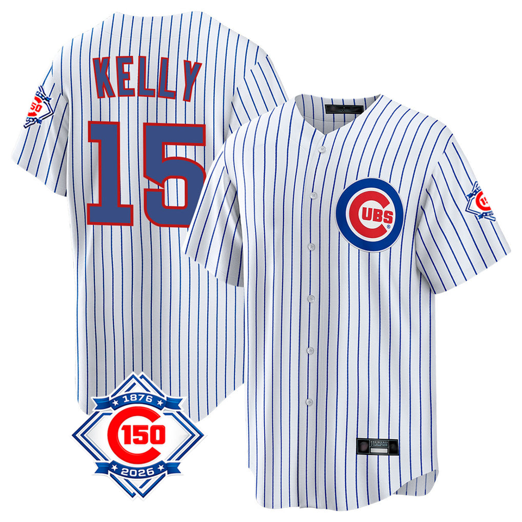 Chicago Cubs #15 Carson Kelly Player White CLOTHIN 150th Anniversary Home Game Stitched Jerseys