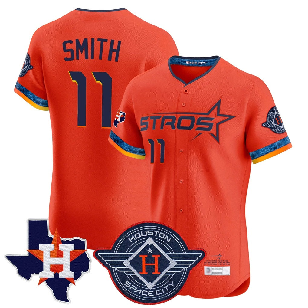 Houston Astros #11 Cam Smith Player Orange CLOTHIN City Connect Texas Patch Vapor Premier Limited Elite Home Stitched Jerseys