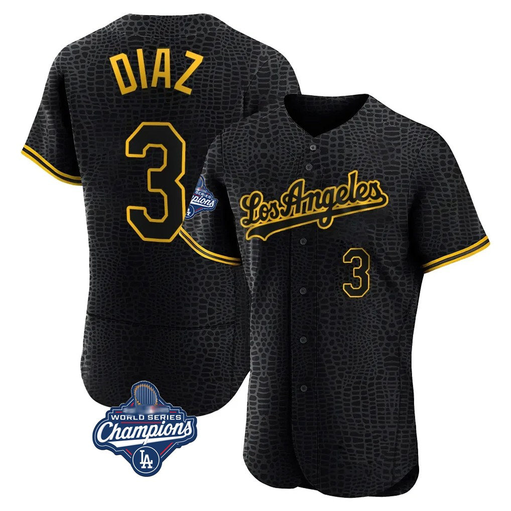 Los Angeles Dodgers #3 Edwin D¨ªaz Player Black CLOTHIN World Series Meet Snake Skin City Limited Elite Home Stitched Jerseys