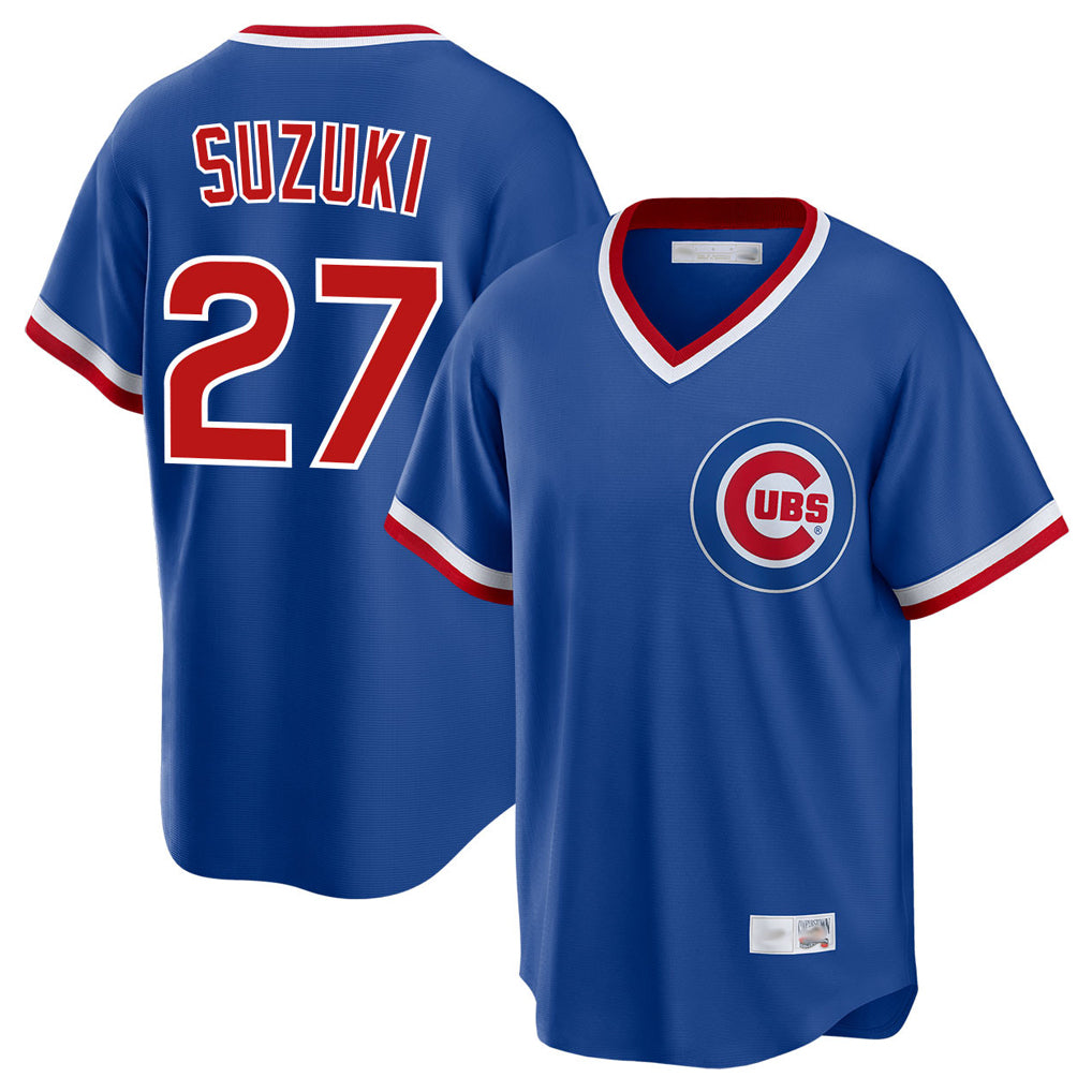 Chicago Cubs #27 Seiya Suzuki Player Royal CLOTHIN T-shirt Cooperstown Collection Limited Stitched Jerseys
