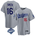 Los Angeles Dodgers #16 Will Smith Player Gray CLOTHIN World Series Meet Game Home Stitched Jerseys