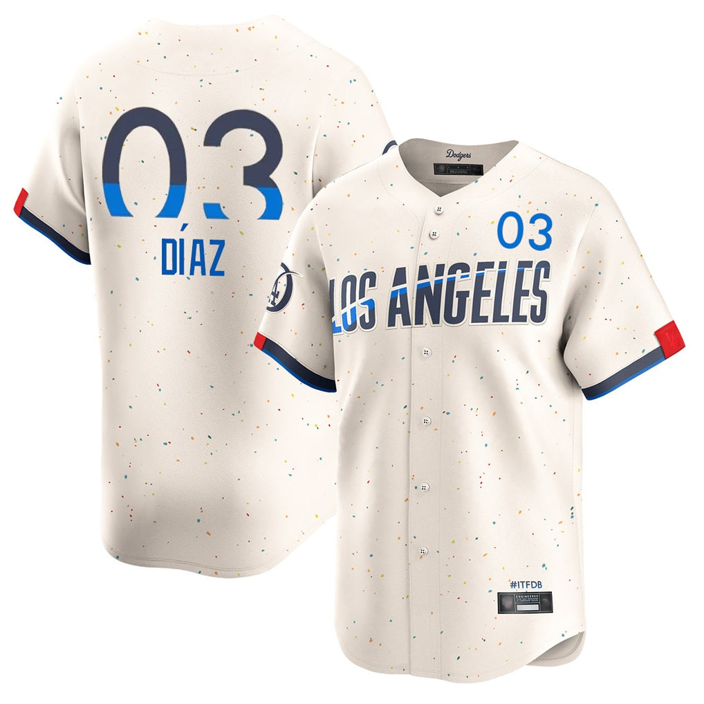 Los Angeles Dodgers #3 Edwin D¨ªaz Player Cream CLOTHIN City Connect Limited Home Stitched Jerseys