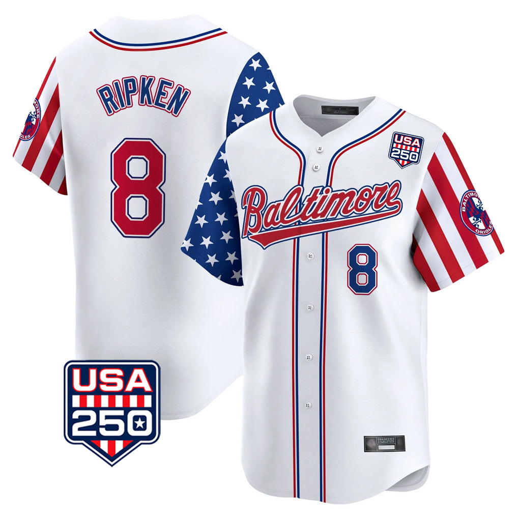 Baltimore Orioles #8 Cal Ripken Player White CLOTHIN USA 250 Independence Day Vapor Premier Limited Home Game Stitched Jerseys