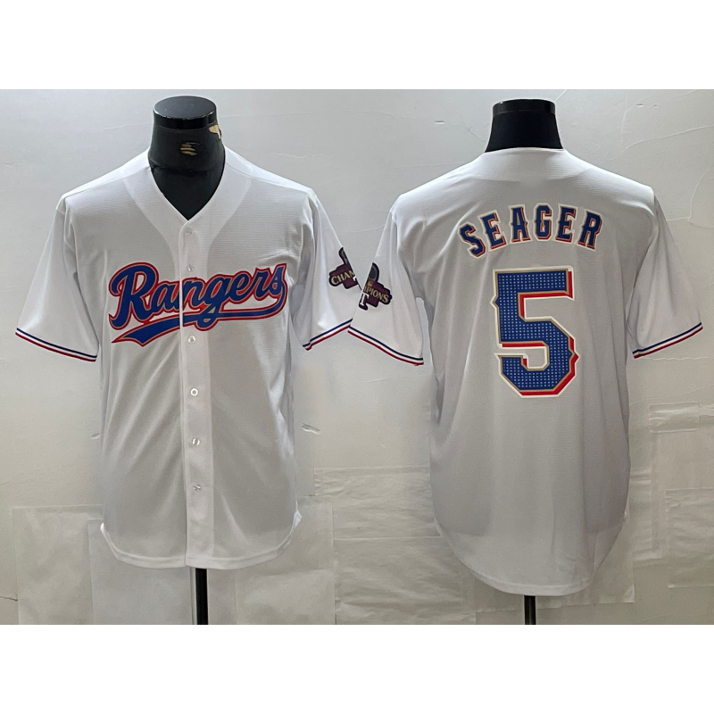 Texas Rangers #5 Corey Seager White CLOTHIN 2023 World Series Champions Cool Base Jersey