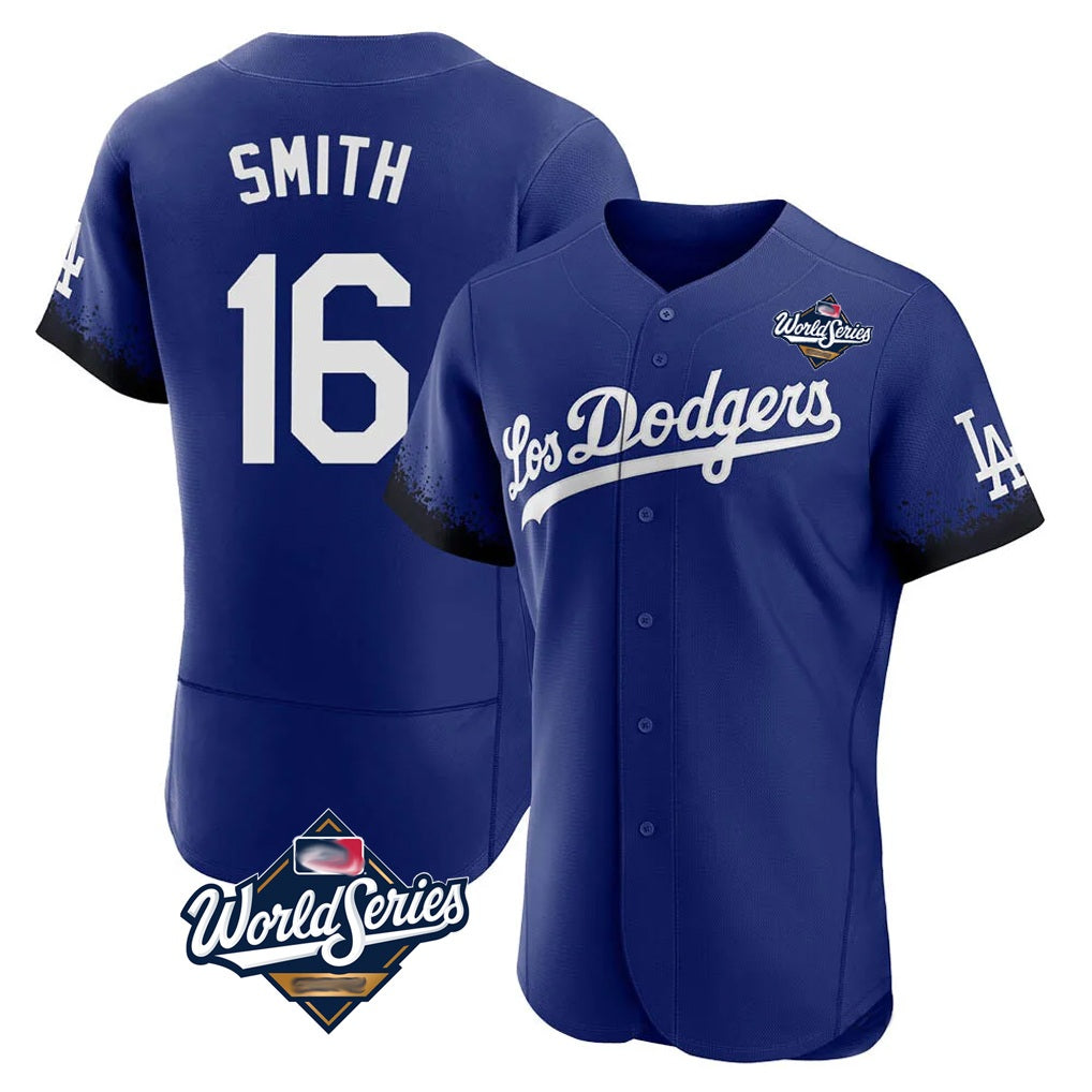 Los Angeles Dodgers #16 Will Smith Player Royal CLOTHIN World Series City Connect Elite Home Stitched Jerseys