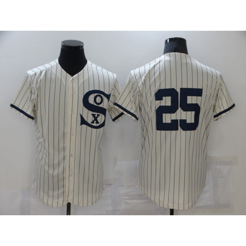 Chicago White Sox #25 Andrew Vaughn 2021 Cream Navy CLOTHIN Field of Dreams Flex Base Stitched Jersey