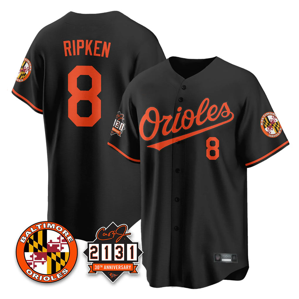 Baltimore Orioles #8 Cal Ripken Player Black CLOTHIN 30th Anniversary of 2131 Home Game Stitched Jerseys
