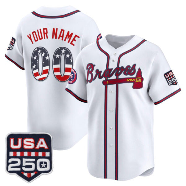 Custom Atlanta Braves White CLOTHIN USA 250 Fourth of July Vapor Premier Limited Jersey ¨C All Stitched