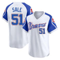 Atlanta Braves #51 Chris Sale Player White CLOTHIN Throwback Cooperstown Collection T-shirt Game Stitched Jerseys