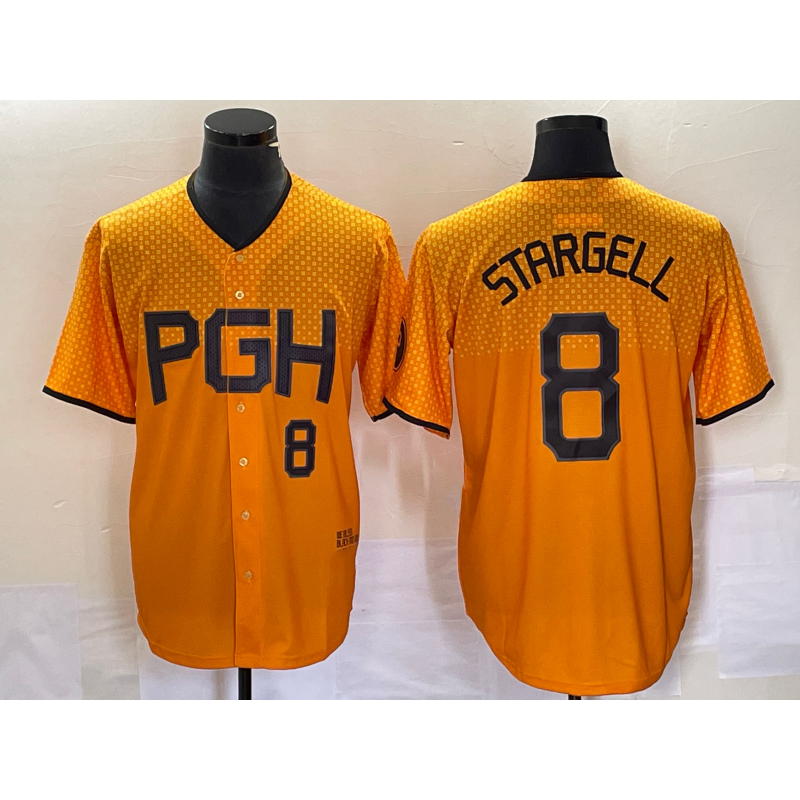 Pittsburgh Pirates #8 Willie Stargell Number Gold CLOTHIN 2023 City Connect Stitched Jersey 2