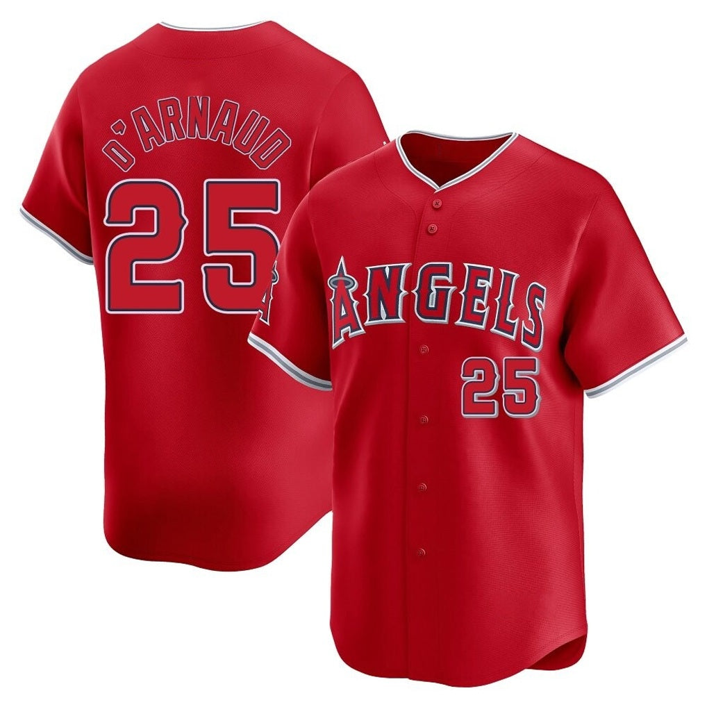 Los Angeles Angels #25 Travis d'Arnaud Player Red CLOTHIN Home Limited Stitched Jerseys