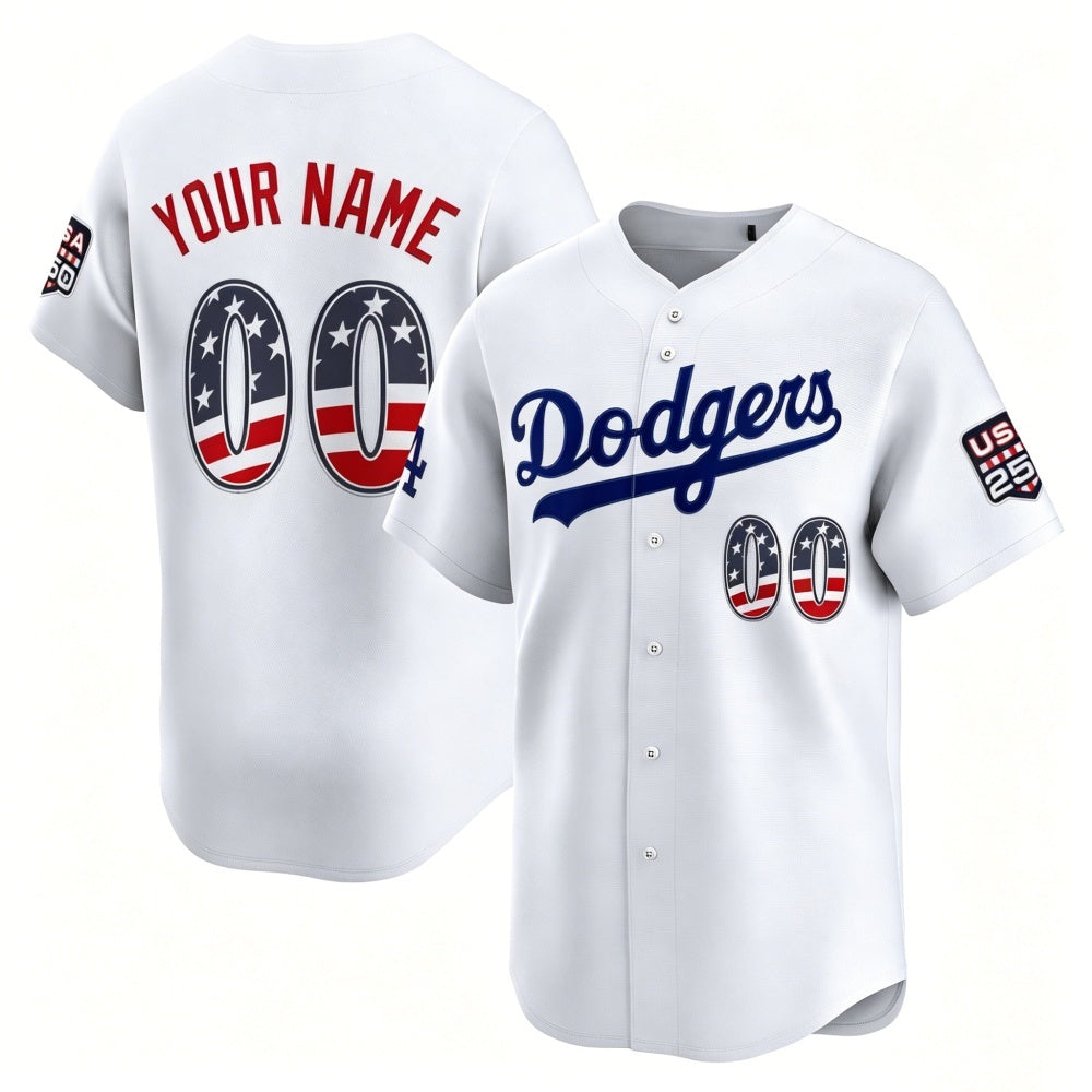 Custom Los Angeles Dodgers White CLOTHIN USA 250 Fourth of July Limited Stitched Jersey