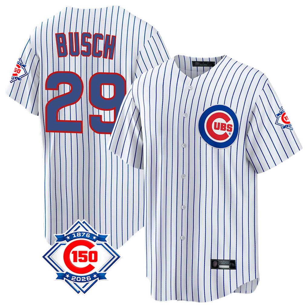Chicago Cubs #29 Michael Busch Player White CLOTHIN 150th Anniversary Home Game Stitched Jerseys