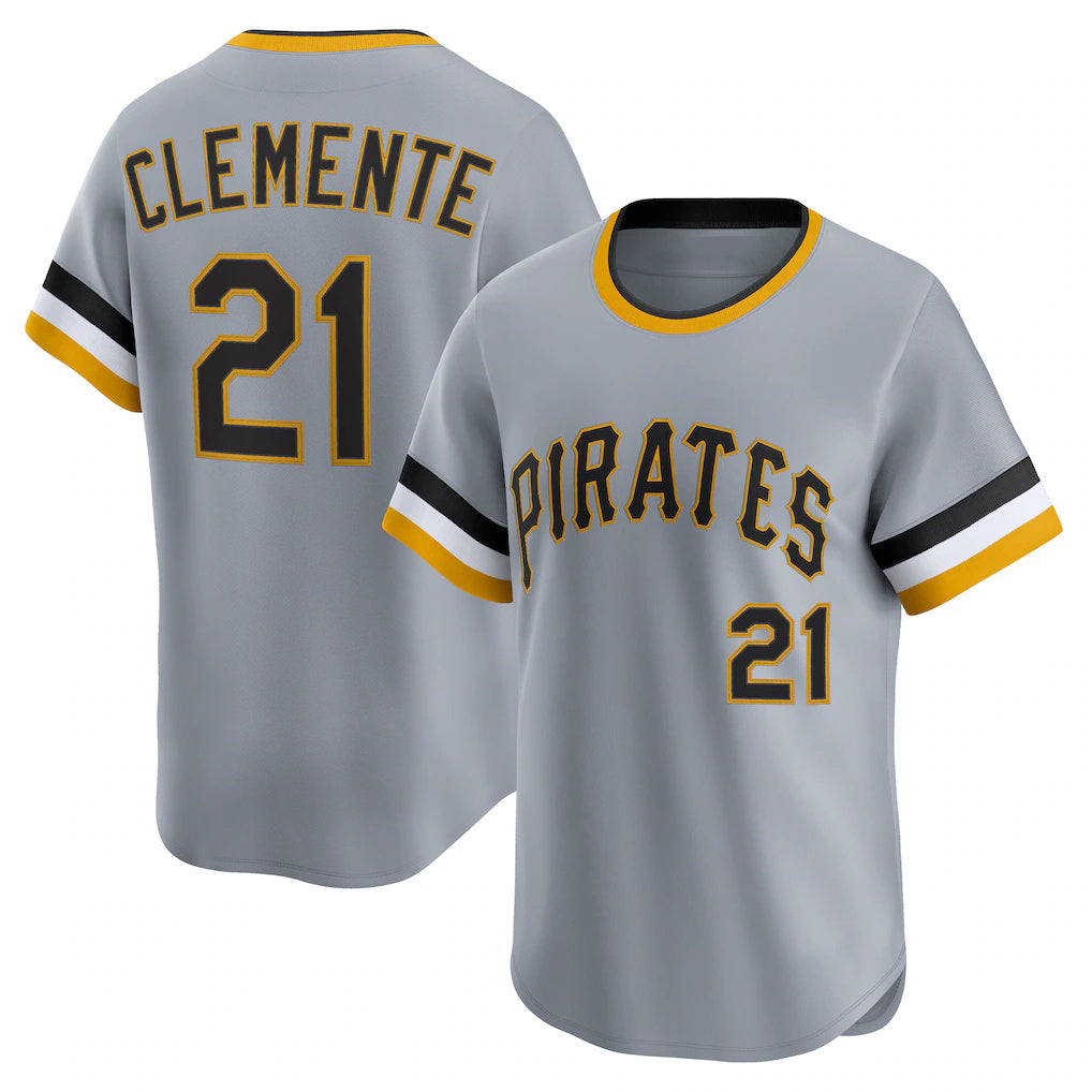 Pittsburgh Pirates #21 Roberto Clemente Gray CLOTHIN Throwback Cooperstown Collection Limited Jersey