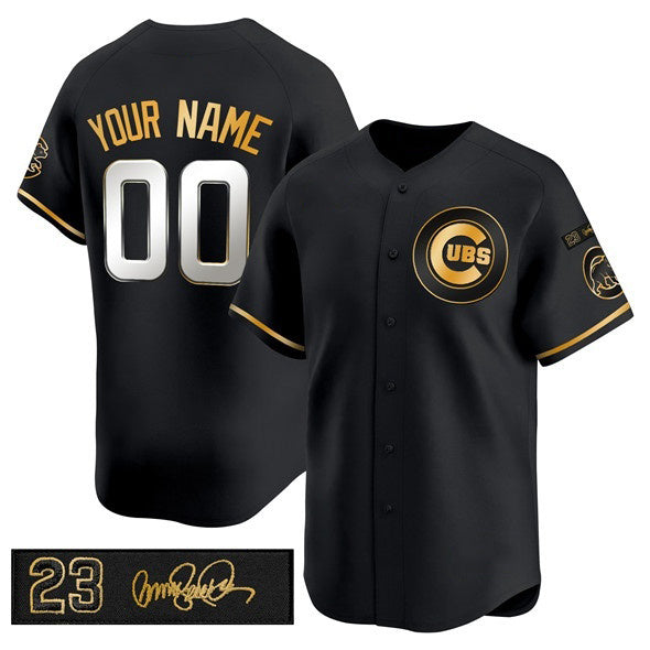 Custom Chicago Cubs Active Player Black Gold CLOTHIN 'Ryne Sandberg Tribute' Vapor Limited V3 Stitched Jersey