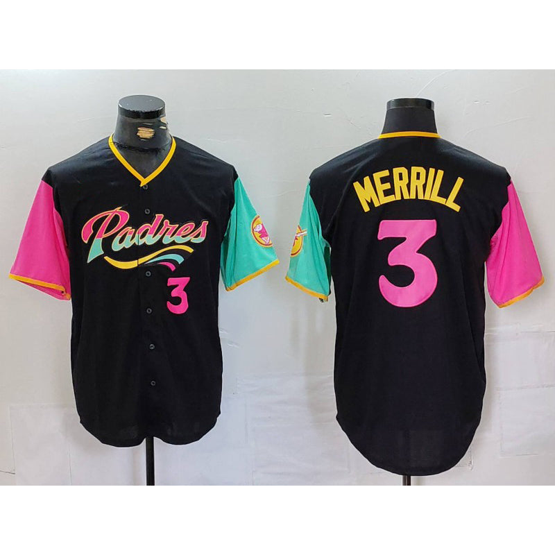 San Diego Padres #3 Jackson Merrill Black CLOTHIN Player Number Fashion Jersey