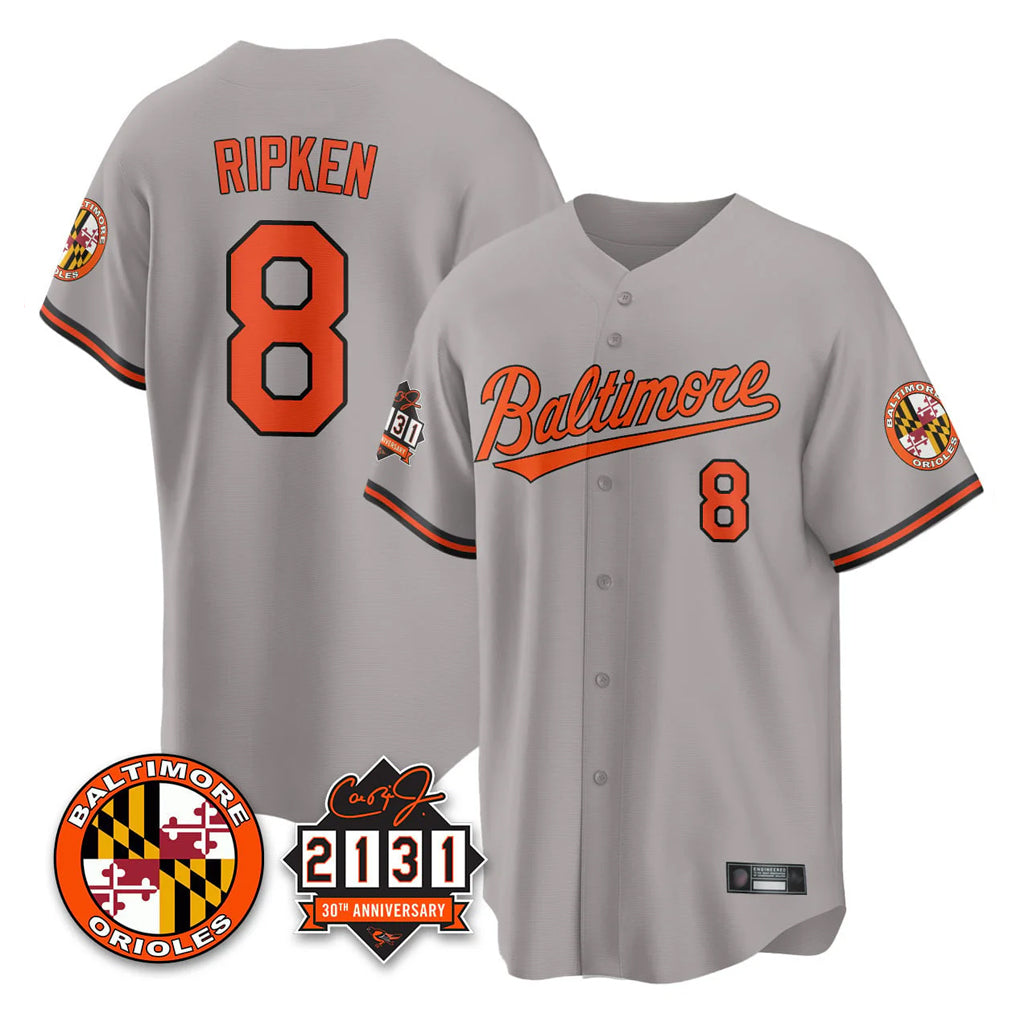 Baltimore Orioles #8 Cal Ripken Player Gray CLOTHIN 30th Anniversary of 2131 Home Game Stitched Jerseys