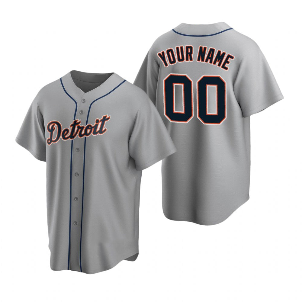 Custom Detroit Tigers Gray CLOTHIN Stitched Cool Base Road Jersey