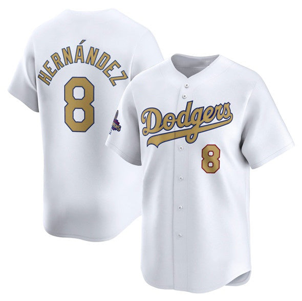 Los Angeles Dodgers #8 Enrique Hernandez White CLOTHIN 2025 Gold Collection Limited Stitched Jersey