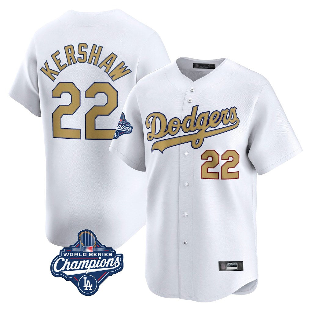 Los Angeles Dodgers #22 Clayton Kershaw Player White Gold CLOTHIN World Series Meet Collection Limited Home Stitched Jerseys