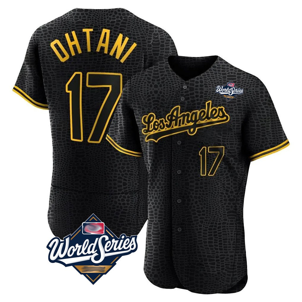 Los Angeles Dodgers #17 Shohei Ohtani Player Black CLOTHIN World Series Snake Skin City Limited Elite Home Stitched Jerseys