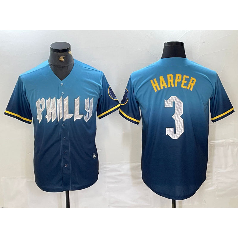 Philadelphia Phillies #3 Bryce Harper Blue CLOTHIN 2024 City Connect Limited Stitched Jersey