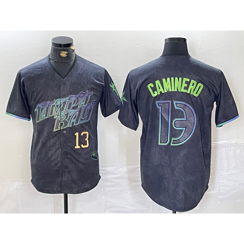 Tampa Bay Rays #13 Junior Caminero Number Charcoal CLOTHIN 2024 City Connect Limited Stitched Jerseys