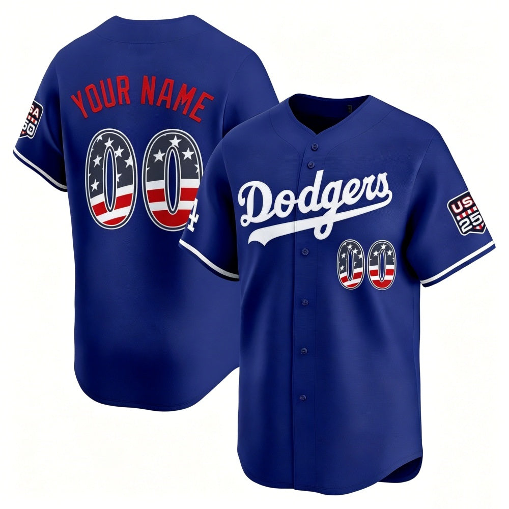 Custom Los Angeles Dodgers Royal CLOTHIN USA 250 Fourth of July Limited Stitched Jersey