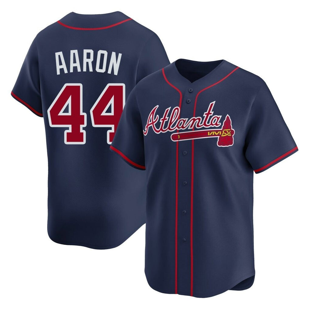 Atlanta Braves #44 Hank Aaron Player Navy CLOTHIN Limited Home Game Stitched Jerseys